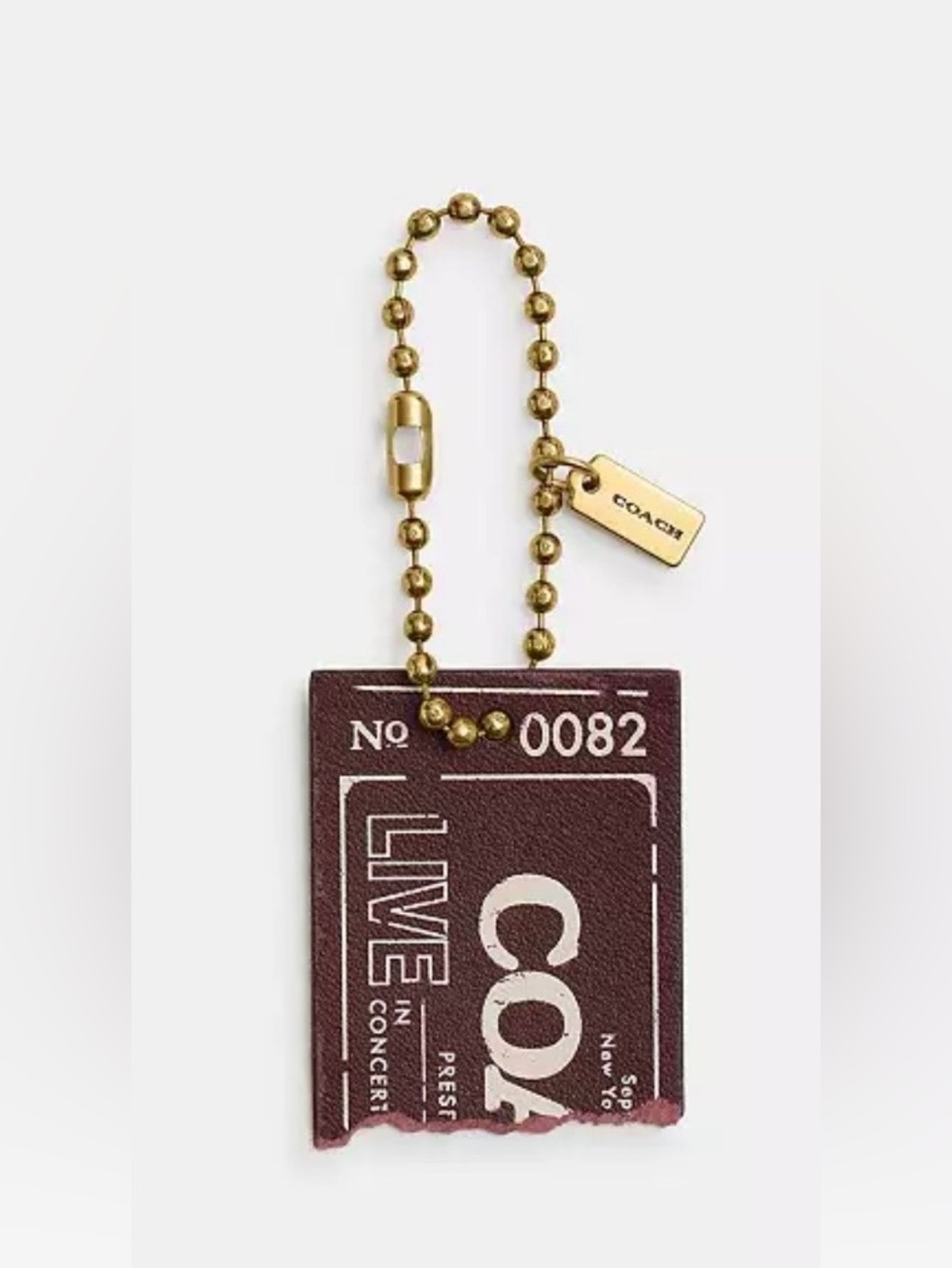 Coach Brown Ticket-Style Key & Card Holder with Gold Chain
